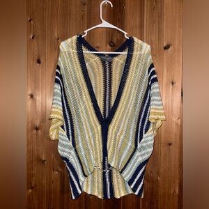 Wooden Ships Short Sleeved Striped Multicolor Open-Front Sweater Size S/M